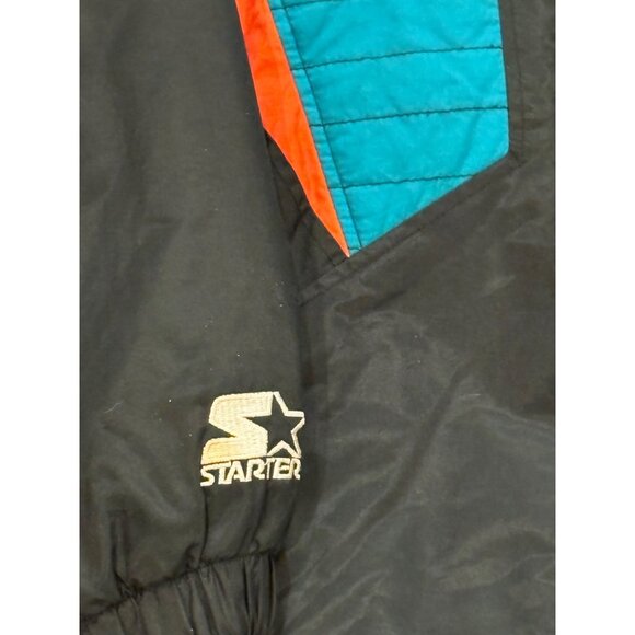 Vintage 1990's Starter Miami Dolphins NFL Puffer Hooded Jacket Black Men's Large - Picture 6 of 8